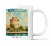 favplace Tasse à café avec motif de villes Thessalonique Grèce - Idée cadeau ou cadeau pour les déplacements ou la maison - Tasse à café de voyage 330 ml blanche
