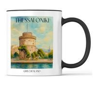 favplace Tasse à café avec motif de villes Thessalonique Grèce - Idée cadeau ou cadeau pour les déplacements ou la maison - Tasse à café de voyage 330 ml noire
