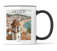 favplace Tasse à café avec motif de villes Valence Espagne - Idée cadeau ou cadeau pour les voyages ou la maison - Tasse à café de voyage 330 ml noire