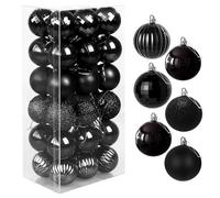 Favuit Lot de 36 boules de Noël en plastique - 4 cm - Décoration d'arbre de Noël - Boules décoratives - Noir
