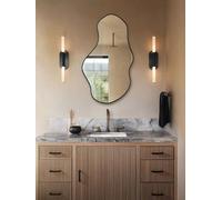 FAWdecor Miroir asymétrique pour décoration d'intérieur, miroir mural ondulé irrégulier, grand cadre en bois de luxe, miroir esthétique pour salle de bain (noir, 32 x 56,9 cm)