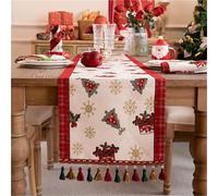 FAWFCJD Chemin De Table d'arbre Noël avec des Glands Neige Tissu d'hiver Nappe Rétro Commode Écharpe Set pour Les Vacances Salle À Manger Cuisine Fêtes Décoration D'intérieur(35 * 180cm)