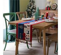 FAWFCJD Chemin De Table Noël À Pompons en Jacquard, Nappe d'hiver Rétro, Napperon, Tapis Épais for Les Fêtes, Salle Manger, Cuisine, Réceptions, Décoration Intérieure(35 * 300cm)