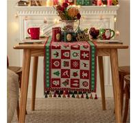 FAWFCJD Chemin De Table Noël À Pompons en Jacquard, Nappe d'hiver Style Patchwork Rétro, Napperon, Tapis Épais for La Décoration Salle Manger Et Maison Pendant Les Fêtes(35 * 200cm)