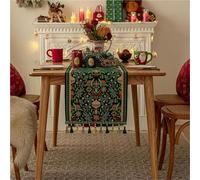 FAWFCJD Chemin De Table Noël À Pompons, Épais Jacquard, Vert Hiver, Style Rétro, Nappe, Napperon, Set for Les Fêtes, Salle Manger, Cuisine, Réceptions, Décoration Intérieure(35 * 220cm)