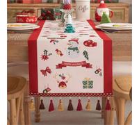 FAWFCJD Chemin De Table Noël À Pompons Jacquard Bonhomme Neige, Nappe d'hiver Rétro, Napperon, Tapis Épais for Les Fêtes, Salle Manger, Décoration Intérieure(35 * 300cm)