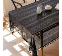 FAWFCJD Nappe en Dentelle Au Crochet, Nappe Rectangulaire Creuse en Dentelle, Nappe Florale Rayée avec Pompons, Nappe D'extérieur Noire for Table À Manger, Thé, Café, Cuisine, Bureau(150 * 250cm)
