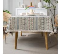 FAWFCJD Nappe Rectangulaire en Coton Et Lin, Résistante avec Pompon, Anti-poussière, Motif Jacquard Géométrique, Décoration À Franges for Table De Cuisine Et Salle À Manger(140 * 220cm)