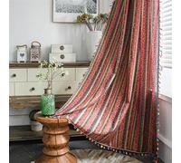 FAWFCJD Rideau Boho Coloré en Coton Et Lin, Rideaux Vintage À Rayures Verticales avec Pompon, Demi-occultant, Rideau De Fenêtre Texturé en Lin De Style Bohème(Size:150x160cm)