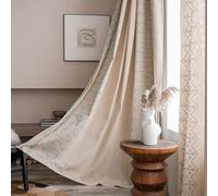 FAWFCJD Rideau Brodé en Coton Et Lin for Chambre À Coucher - Rideaux Assombrissants Brodés Style Bohème - Rideau De Porte Patio for Porte Coulissante, Rustique Semi-occultant(140x200cm)