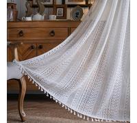 FAWFCJD Rideaux Au Crochet À Pompons Bohème en Coton Tricoté en Dentelle - Rideaux Bohème for Chambre À Coucher, Salon - Motif Carré - Style Campagnard - avec Passe-Tringle(Size:WxH:150x200cm)