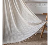 FAWFCJD Rideaux De Fenêtre en Coton Bohème avec Pompons, Semi-occultants, Style Bohémien, en Lin, Assombrissants, avec Passe-Tringle Géométrique, for Fenêtre De Cuisine(Size:150x280cm)