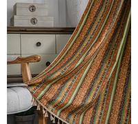 FAWFCJD Rideaux Opaques À Rayures Verticales Style Maison De Campagne en Coton Et Lin Coloré Style Bohème avec Pompons, Rideaux Occultants Géométriques en Macramé for Le Salon(Size:150x240cm)