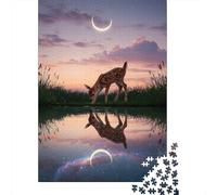 Fawn Drinking at Twilight Reflection Puzzle Adulte De 1000 Pièces, 52x38cm/1000pcs, Carton Blanc avec Peu De Poussière; pour des Moments Calmes sans Écran