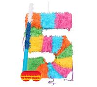 Fax Potato Nombre 5 Pinata à Déplier Set avec Bâton et Bandeau - Bâton Bleu - 1x Remplissez Le Vôtre Mexicain Enfants Filles Garçons Fête d'anniversaire Fêtes Jeux Décorations Trousse