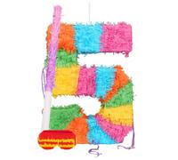 Fax Potato Nombre 5 Pinata à Déplier Set avec Bâton et Bandeau - Bâton Rose - 1x Remplissez Le Vôtre Mexicain Enfants Filles Garçons Fête d'anniversaire Fêtes Jeux Décorations Trousse