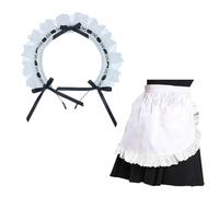 Faxianther Ensemble de Bandeau de Soubrette et Demi-Tablier de Cuisine Blanc Costume de Cosplay Tablier Servante avec Poches Accessoires de Déguisement pour Femmes