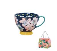Faxianther Tasse en Céramique Peinte à la Main Tasse à Fleurs Vintage Bohème Tasse pour Lait Thé Fruits Porridge Café Cadeau Tasse à Grande Capacité 500 ml