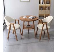 FAXJRU 60 cm Ensemble de Table à Manger Ronde avec Chaises, Table de Cuisine, Table de Réception Moderne et 2 Chaises, Chaises en Cuir PU/Coton Lin(White A,60cm/23.6in)