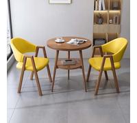 FAXJRU 60 cm Ensemble de Table à Manger Ronde avec Chaises, Table de Cuisine, Table de Réception Moderne et 2 Chaises, Chaises en Cuir PU/Coton Lin(Yellow A,70cm/27.6in)