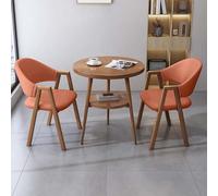 FAXJRU 60 cm Ensemble de Table à Manger Ronde avec Chaises, Table de Cuisine, Table de Réception Moderne et 2 Chaises, Chaises en Cuir PU/Coton Lin(Orange A,60cm/23.6in)