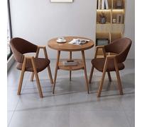 FAXJRU 60 cm Ensemble de Table à Manger Ronde avec Chaises, Table de Cuisine, Table de Réception Moderne et 2 Chaises, Chaises en Cuir PU/Coton Lin(Brown A,70cm/27.6in)