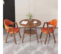 FAXJRU 60 cm Ensemble de Table à Manger Ronde avec Chaises, Table de Cuisine, Table de Réception Moderne et 2 Chaises, Chaises en Cuir PU/Coton Lin(Orange B)