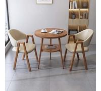 FAXJRU 60 cm Ensemble de Table à Manger Ronde avec Chaises, Table de Cuisine, Table de Réception Moderne et 2 Chaises, Chaises en Cuir PU/Coton Lin(Khaki,70cm/27.6in)