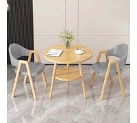 FAXJRU 60 cm Ensemble de Table à Manger Ronde avec Chaises, Table de Cuisine, Table de Réception Moderne et 2 Chaises, Chaises en Cuir PU/Coton Lin(Light Gray D)