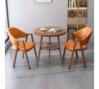 FAXJRU 60 cm Ensemble de Table à Manger Ronde avec Chaises, Table de Cuisine, Table de Réception Moderne et 2 Chaises, Chaises en Cuir PU/Coton Lin(Orange B,70cm/27.6in)