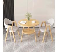 FAXJRU 60 cm Ensemble de Table à Manger Ronde avec Chaises, Table de Cuisine, Table de Réception Moderne et 2 Chaises, Chaises en Cuir PU/Coton Lin(White B)