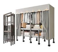 FAXJRU Armoire Portable Roues, Porte-vêtements Pliable Tissu, Penderie de Rangement avec Barre de Suspension et Étagères, avec Rangement pour Vestiaire Chambre Salle d'étude(Gray,131cm/51.6in)