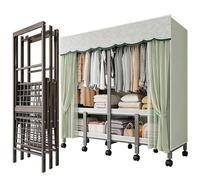 FAXJRU Armoire Portable Roues, Porte-vêtements Pliable Tissu, Penderie de Rangement avec Barre de Suspension et Étagères, avec Rangement pour Vestiaire Chambre Salle d'étude(Green,131cm/51.6in)