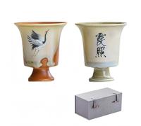 Fay Bless Crane & Sunset Ensemble de tasses à thé en céramique - Paire de poterie rustique de 100 ml, tasses à thé Kung Fu, verres à dégustation et verres à vin (grue et coucher de soleil)