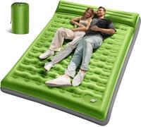 Fay Bless Matelas de camping autogonflant extra épais de 15 cm avec pompe à pied et oreillers intégrés pour tente, randonnée, voyage en voiture (lit double, vert)