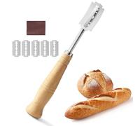 FAYAHAR Lame Boulanger, Lame à Pain avec 5 Pièces Lames Housse de Protection en Cuir, Grignette Boulanger, pour Baguettes, Pâte, Pain DIY et Cuisson Accessoire de Boulangerie