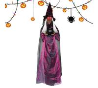 fayarrd Décorations de Sorcières d'halloween pour l'Extérieur | Accessoires Jardin Halloween Sorcière Volante Hurlante - 180 cm Aux Yeux Tenant Un Chaudron Accessoire d'horreur pour Mur Porte Arbres