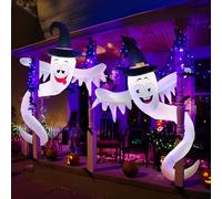 Fayavoo Lot de 2 fantômes gonflables d'Halloween - 2 m - Avec LED intégrée - Décoration d'Halloween mignonne pour arbre, intérieur, extérieur, cour, porche, jardin