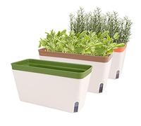 Fayavoo Lot de 3 pots de fleurs rectangulaires à arrosage automatique de 26.7 cm pour rebord de fenêtre, terrasse, pots de fleurs avec trou de drainage et plateau caché