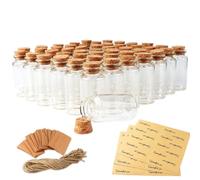 Fayavoo Lot de 48 bouteilles en verre de 25 ml avec bouchon en liège, mini bouteilles en verre avec étiquettes et ficelle, fête prénatale, cadeaux pour invités