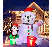Fayavoo Lumières LED lumineuses intégrées pour pelouse, jardin, fête, Noël, ours polaire gonflable, décoration intérieure et extérieure, ours gonflable avec sac de poisson de Noël