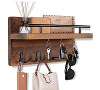 Fayavoo Porte-clés/cintres muraux pour décoration murale avec 5 crochets pour clés, organiseur de courrier en bois avec étagère, décoration d'intérieur rustique pour entrée, vestibule, couloir,