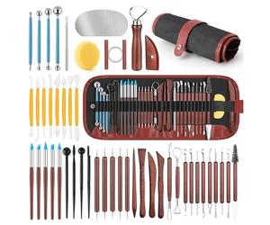 Fayelong Kit D'outils De Poterie Et De Sculpture sur Argile Outils De Modelage Et De Gravure avec Sac De Rangement pour Ébarbage, Débutants, Professionnels Et Adultes Fournitures