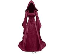 Faynore Costume d'Halloween à capuche pour femme - Costume de vampire en velours - Robe médiévale, de carnaval - Robe gothique, Renaissance - Vêtements médiévaux pour femmes - Robe victorienne (rouge