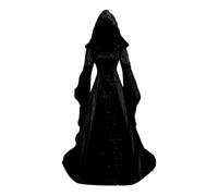 Faynore Robe de déguisement gothique médiévale pour femme avec capuche - Costume de vampire de la Renaissance victorienne en velours pour le carnaval (noir, L)