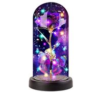 FAYODO La Belle et la Bête - Rose éternelle - Cadeau pour maman - Dans un dôme en verre avec lumière LED - Socle en bois pour petite amie, femme - Pour Noël, la fête des mères, un anniversaire, la