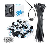 FayTun Strong Black Cable Zip Tie Mounts with 8" Zip Ties, Sticky Cable Clips Self Adhesive Wire Cable Clips Management Anchors Organizer Holders 100 PCS
