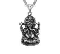 FAZOVIN Collier tantra bouddhiste tibétain pour homme, pendentif Om en acier inoxydable Talisman Expulser le mal et Invoquer, Acier inoxydable, Pas de gemme
