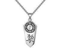 FAZOVIN Collier Yin Yang/9 mots Mantra en acier inoxydable pour homme Taoïste Symbole Taichi Amulette les Huit Diagrammes Pendentif avec chaîne de 60 cm, Acier inoxydable, Pas de gemme