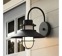 FAZRPIP Lampe de Grange extérieure avec Support Mural, luminaire extérieur à col de Cygne pour Porche, luminaire Industriel Noir pour Ferme, Garage, Porte d'entrée, éclairage Mural extérieur